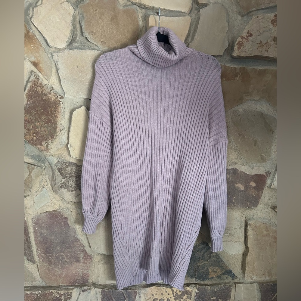Lavender Ribbed Turtleneck Sweater Dress - Picture 2 of 5